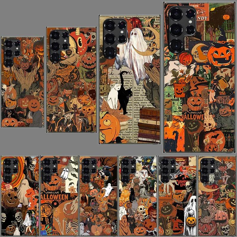 Halloween Fall Art Witch Cat Clear Phone Case for Samsung Galaxy S21 Plus S24 S23 S20 FE S22 S26 Ultra S25 Edge TPU Capa Cases C