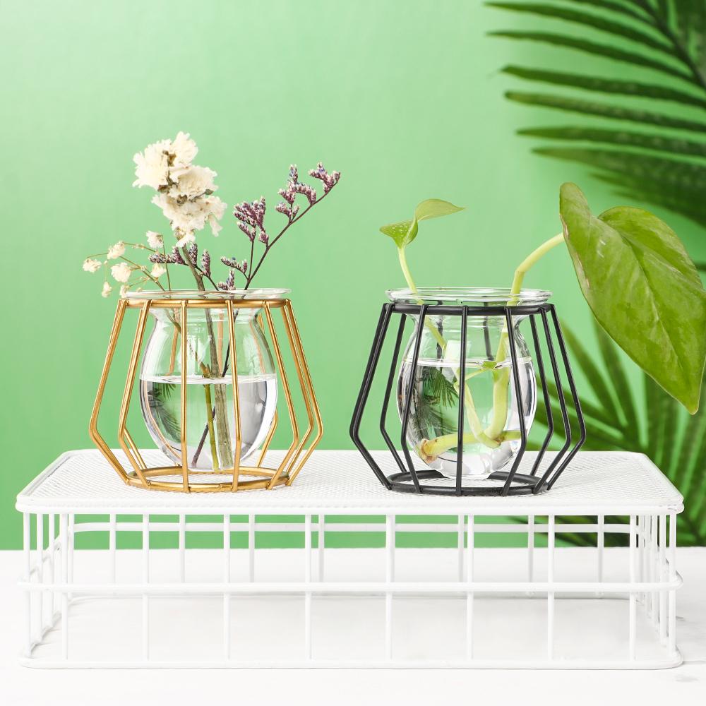 Frame Home Decoration Terrarium Metal Holder Glass Planter Hydroponic Vase Iron Geometric Pattern