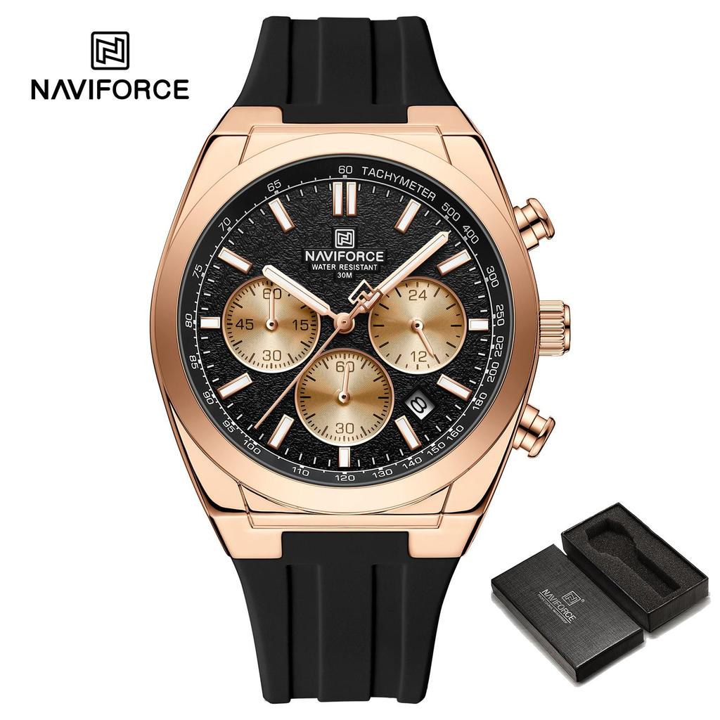 Naviforce Men Watch Calendar Quartz Movement Silicone Strap Stopwatch Chronograph Luminous Hands Waterproof Men Casual Multifunctional Watch NF8080
