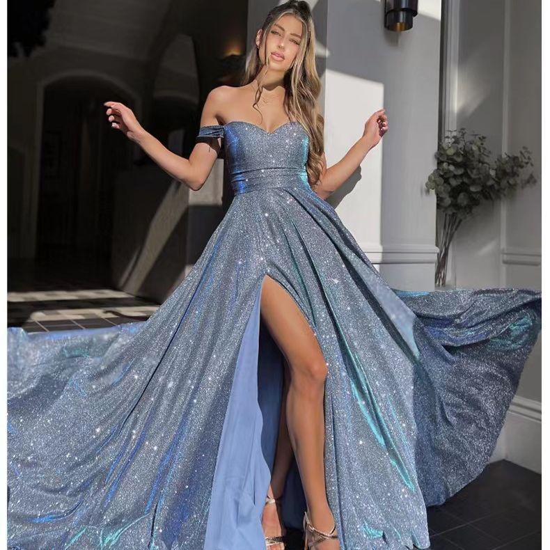 Europe, America, Europe and America banquet dress skirt ins sequined large skirt tube top sexy split dress