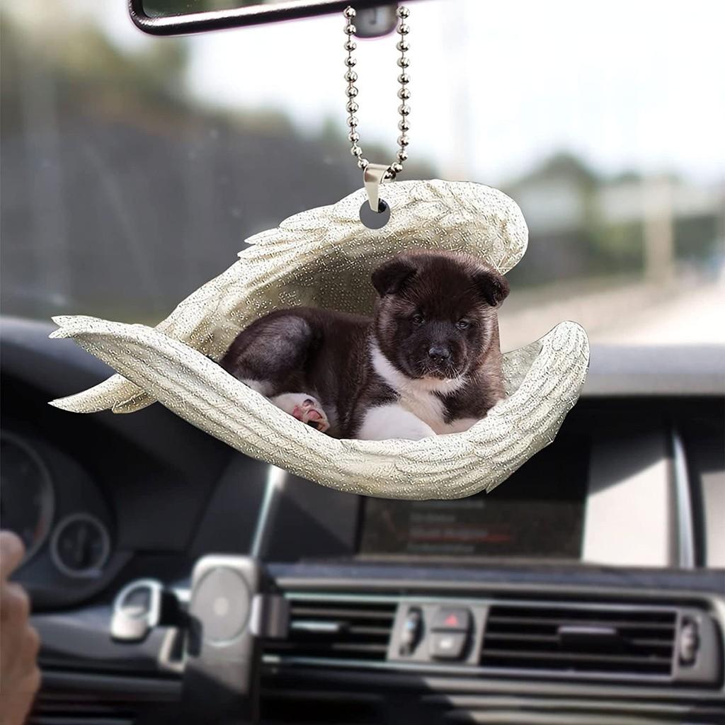 Cute Acrylic Car Mirror Pendant With Angel Wings Perfect For Dog Lovers Gifts