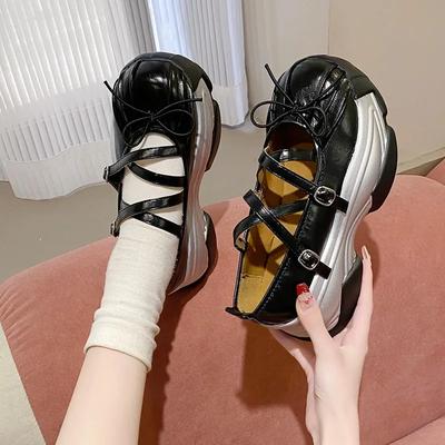 Милые стильные женские туфли разноцветные с перекрестными шнурками на толстой подошве с круглым носком 2024 года, новейшая повседневная мода