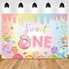 Newborn Baby First Birthday Backdrop Ice Cream Donuts Paper Cupcake Lollipop Sweet Cake Smash Baby Shower Party Photo Background