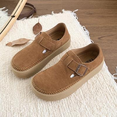 Замшевые женские туфли на плоской подошве Plamform Designer Casual Shoes 2024 Autumn Buckle New Loafers Shoes Comfort Walking Femme Chaussures