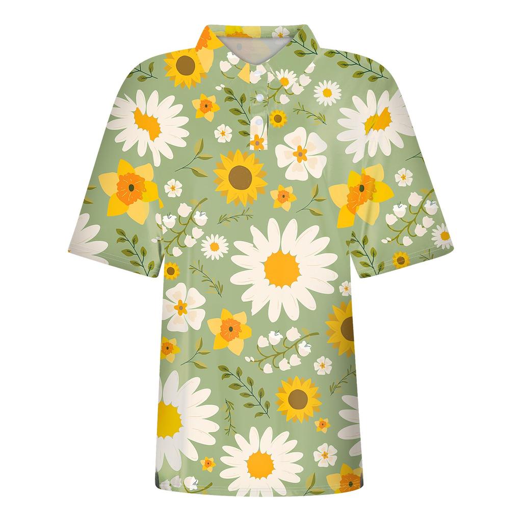 Women's Fashion Casual Lapel Short Sleeve Printed Shirt Women's Button Up Tops