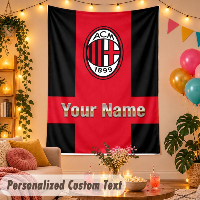 AC Milan Personalized Wall Tapestry Custom Name Text Polyester Hanging Decor Home Room