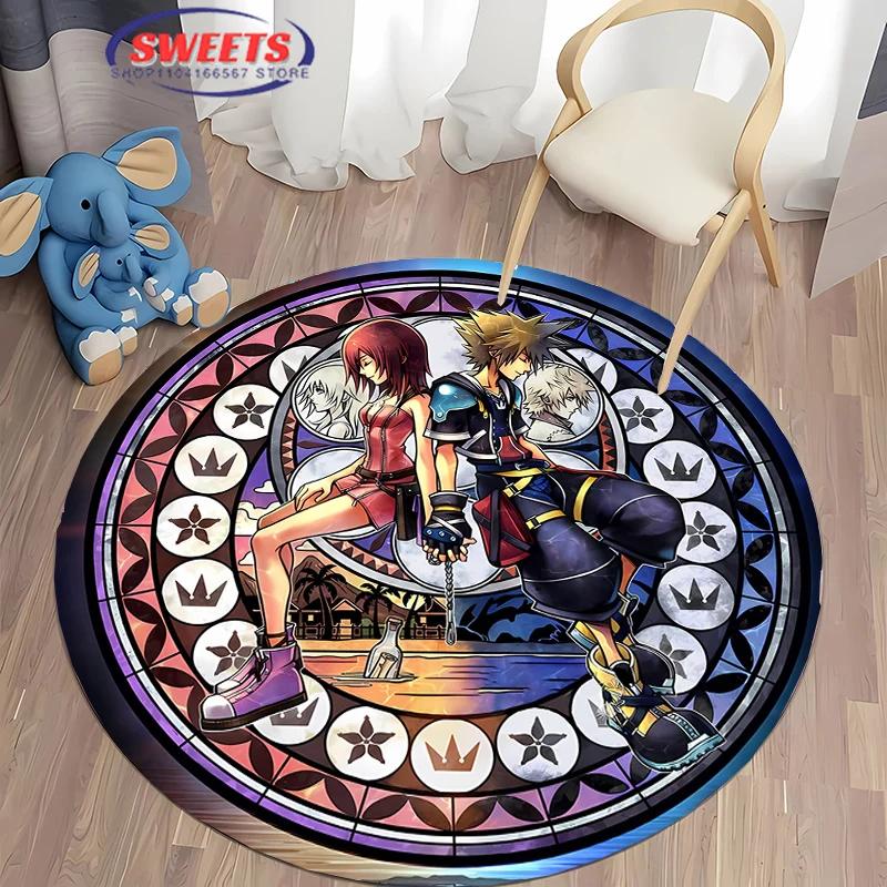 Круглый ковер Disney Kingdom Hearts, Нескользящий игровой коврик, Напольный ковер для гостиной, спальни, детской комнаты, Круглый коврик, Прочный моющийся коврик