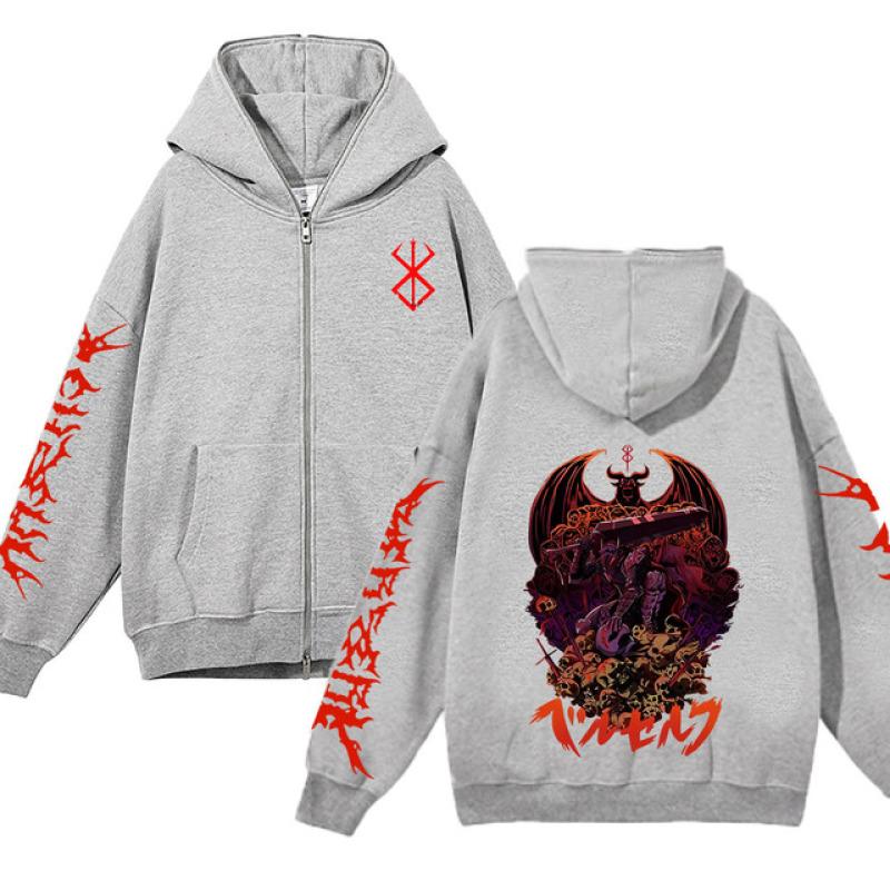 Толстовки на молнии Berserk, толстовки на молнии, мужская флисовая толстовка с капюшоном в стиле аниме, уличная одежда в стиле хип-хоп, пуловер с графическим рисунком Y2K