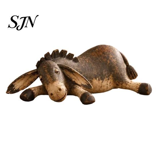 Artistic Resin Donkey Sculptures Rustic Figurine, Distressed Animal Statue for Tabletop Shelf Mantel Stable Craft Ornaments Decor, Retro Pastoral