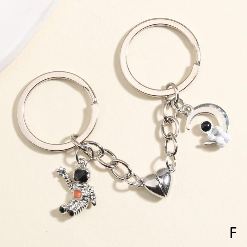 Metal Spaceman Heart Magnetic Button Key Ring Bag Ornament Pendant Key Chains