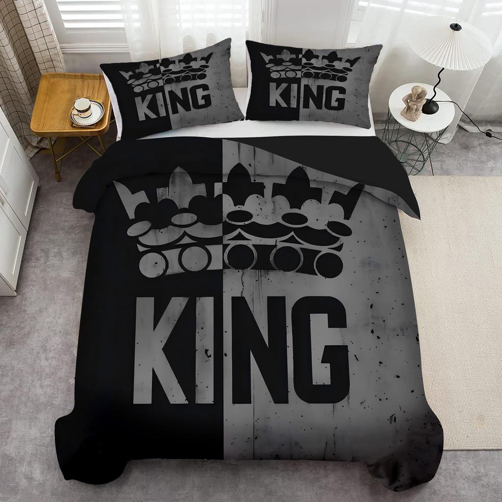 Узор «Королевская корона» 3D-печать Постельное белье в парном стиле Серый Черный Комплект пододеяльников Мягкий Удобный Полиэстеровый Комплект одеяла