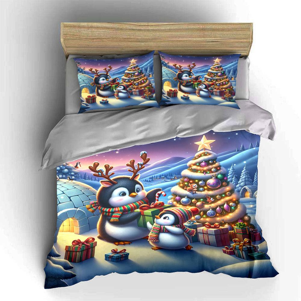 "Festive penguin wonderland." Bedding sets Duvet covers Pillowcases(1* Duvet Cover 2* Pillowcases without duvet insert)
