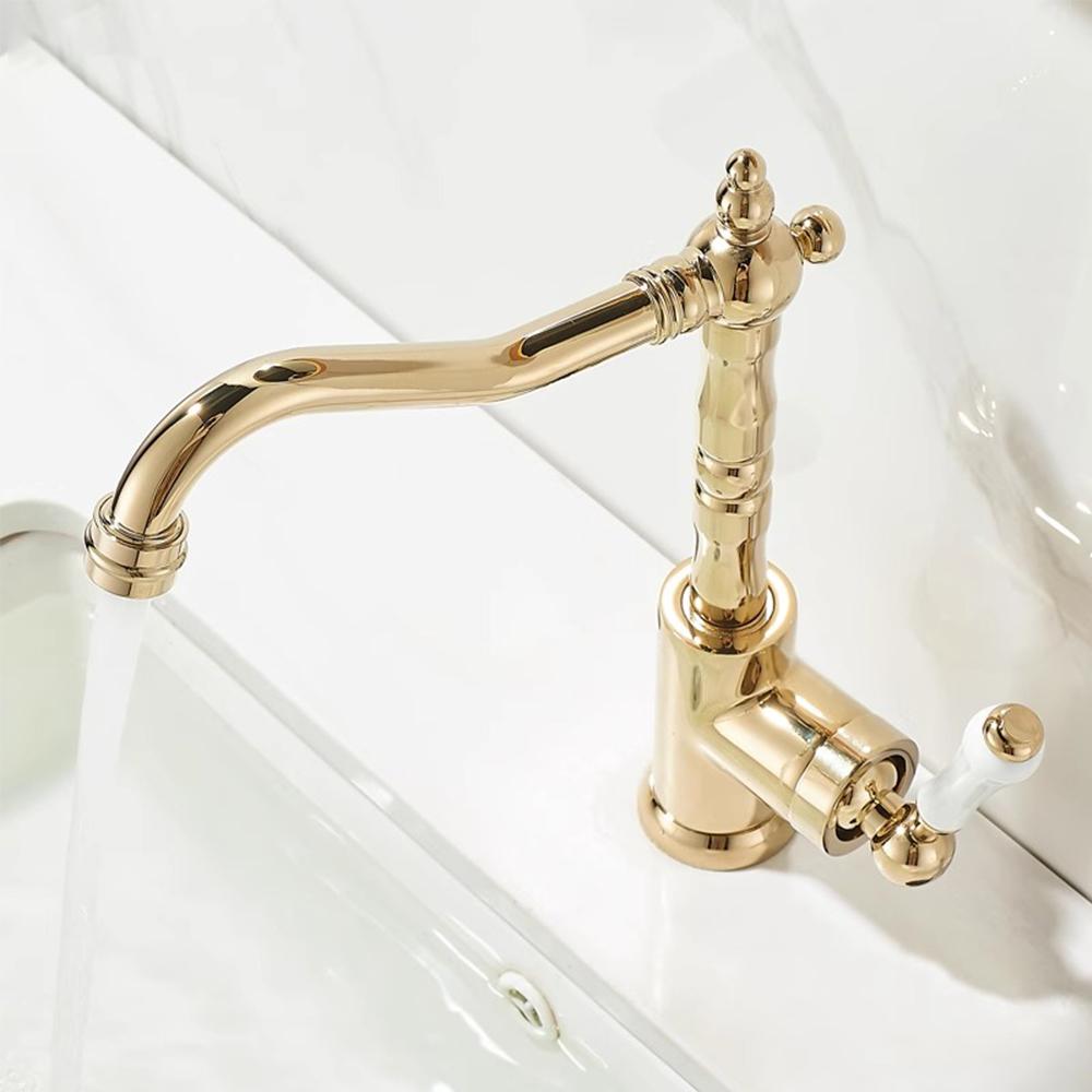 Kitchen Faucets Retro Industrial Style Gold Brass Crane Bathroom Faucets Hot and Cold Water Mixer Tap Torneira 9161