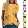 Женская повседневная праздничная рубашка с короткими рукавами и круглым вырезом с принтом, винтажная летняя свободная рубашка с короткими рукавами