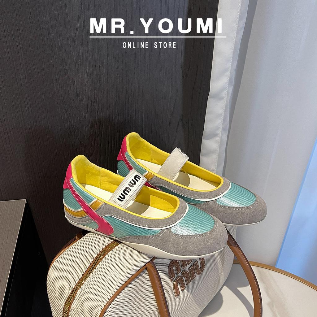 Cowhide Version~ Miu's Leather Color Matching Niche Function Mary Jane Shoes with Light Mouth German Training Shoes Women's Casual Shoes