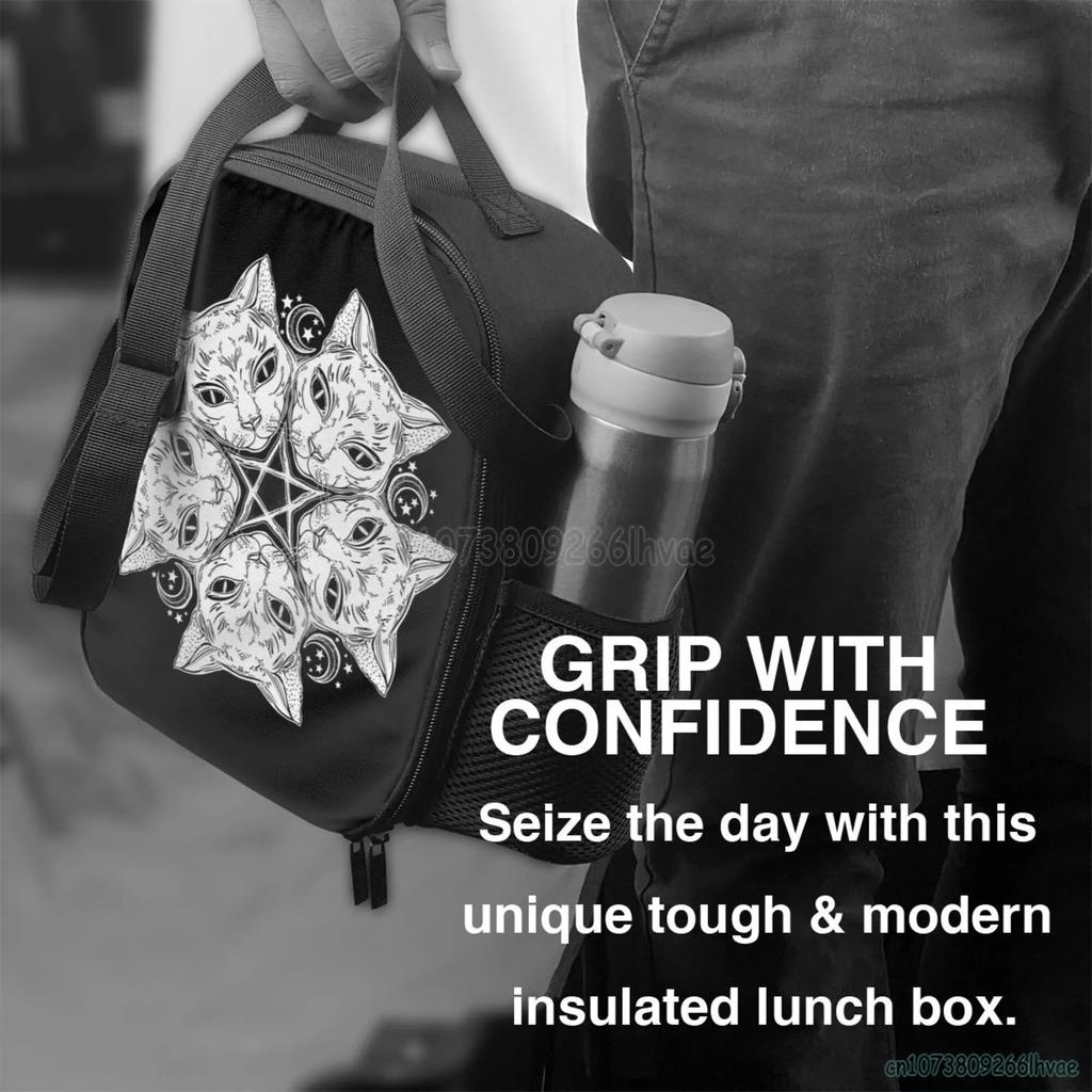 Черная голова кошки круглый портрет Маднала Луна пентаграмма изолированный ланч-бокс многоразовый портативный водонепроницаемый термохолодильник сумка Bento