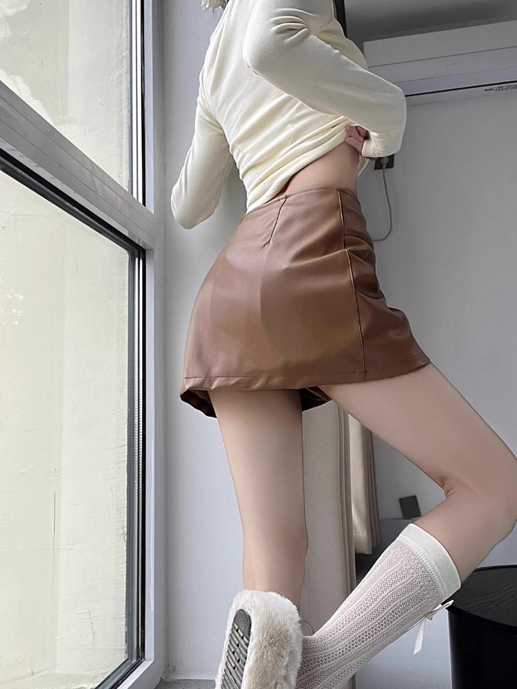 Мини-юбки из искусственной кожи, элегантные корейские модные черные юбки из искусственной кожи для женщин, юбка с высокой талией, юбка на молнии с шортами