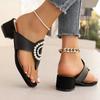 Fashion Hot Sale Square Toe Flip Flops Fashion Mules Shoes Women Slippers Velvet Ladies Low Heel Pearl Flower Decoration Women's Sandals