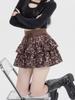 Женская леопардовая юбка Y2k Shoujo Girl Aesthetic 2000s Mini Ruffles Skirt Gyaru Coquette с эластичной талией Cyber Punk Cake Skirt