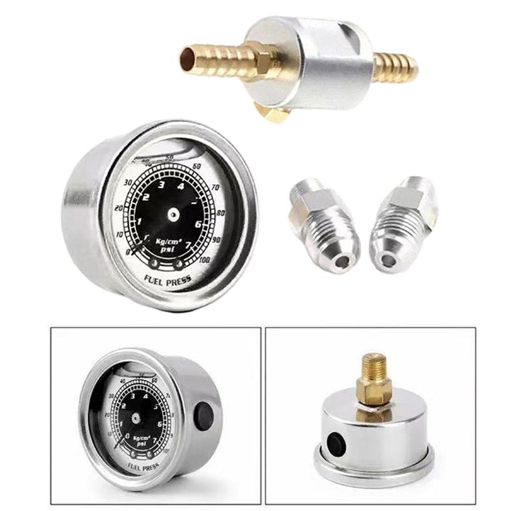 1/8 NPT Fuel Pressure Gauge Kit For Honda For Acura For Mitsubishi For Eclipse Filled Polished Case 0-160 Psi Adaptor Kit