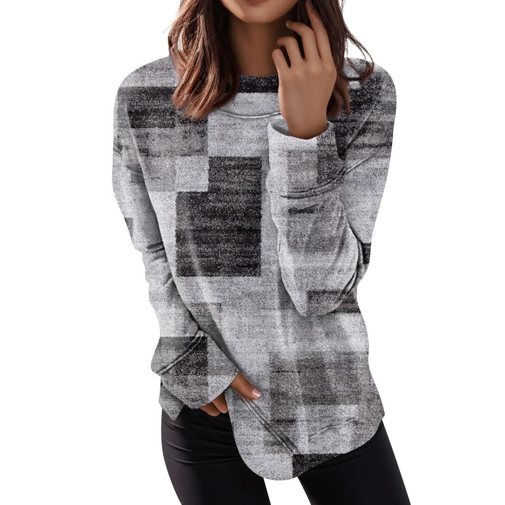 Женские топы с круглым вырезом, хлопковая женская повседневная модная блузка с длинным рукавом и круглым вырезом с цветочным принтом, пуловер