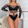 Sex Underwear Hot Diamond Long-sleeved Jacquard Top Hollow Eye Mesh Sexy Clothes