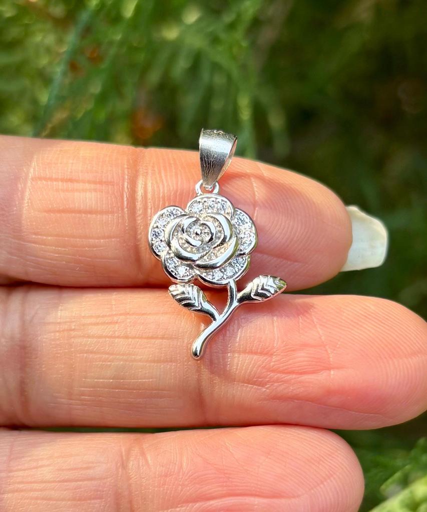 925 Sterling Silver Cz FLOWER FLORAL Charm Pendant, High Polish, Simple Design Elegant, Minimal Minimalistic Jewelry, Charm Pendant, 2.25 gm