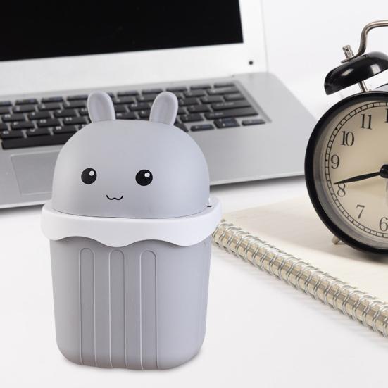 Desktop Trash Can with Lid Large Capacity Cartoon Shape Rectangle Creative Mini Garbage Can Waste Basket