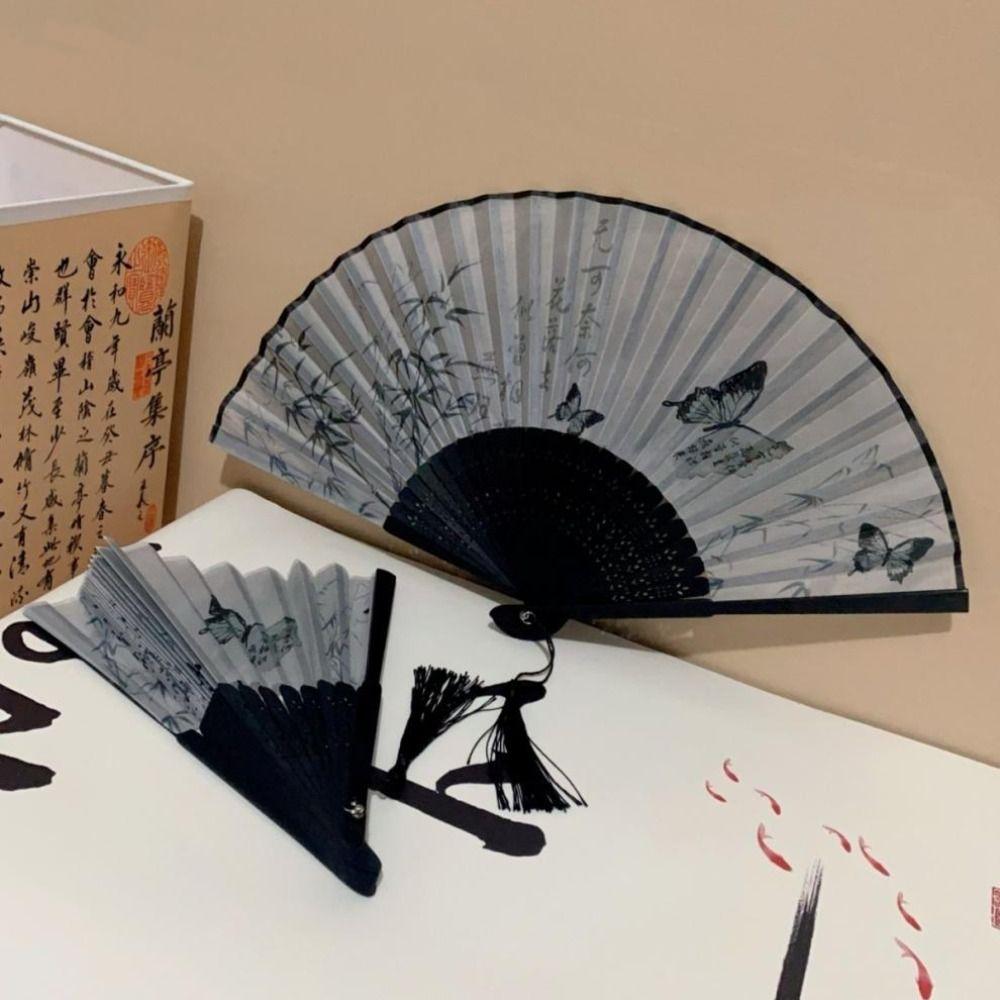 Веер для классического танца в китайском стиле, высококачественный веер с росписью тушью, новый складной веер с кисточками