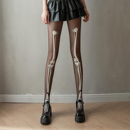 Женские колготки-скелеты на Хэллоуин с принтом в виде призрачной ноги, контрастные цвета, светящиеся ночью, светящиеся, тонкие, сетчатые, ужасающие, противоскользящие, для косплея, для выступлений