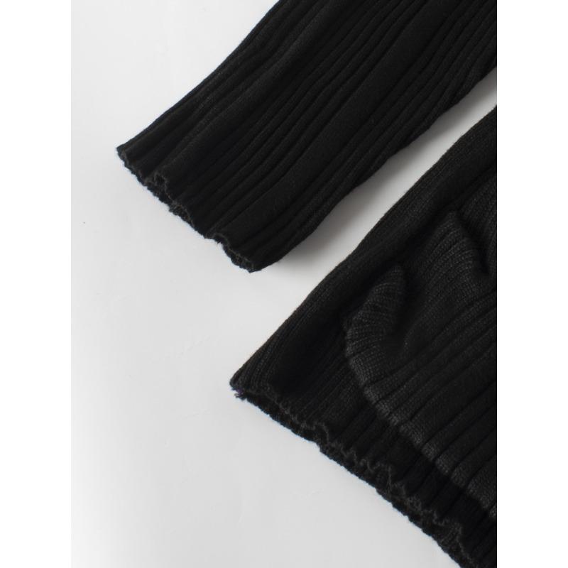 Осенне-зимний однотонный вязаный кардиган средней длины с длинными рукавами и карманом