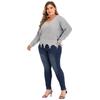 Women's Autumn and Winter Large Size Long Sleeve V-Neck Splicing Thickened Sweater