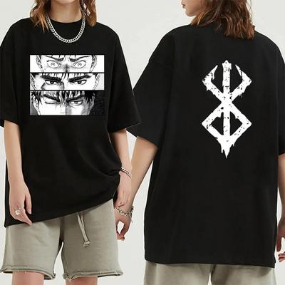 Футболка аниме Berserk, летняя мужская и женская хлопковая футболка большого размера с коротким рукавом, футболка с принтом, топы 2024 года, футболка, трендовая одежда для фанатов
