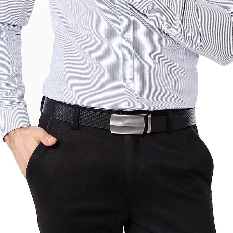 Belt Men'S Leather Automatic Buckle Middle-Aged And Young People First-Layer Cowhide Business Casual Trendy Belt Simple Plain Weave