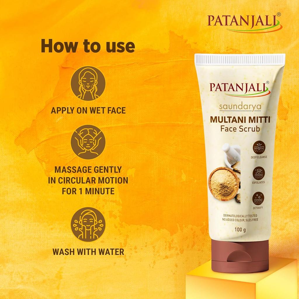 Patanjali Скраб для лица Saundarya Multani Mitti 100 г, 1 шт. для сияющей гладкой натуральной кожи