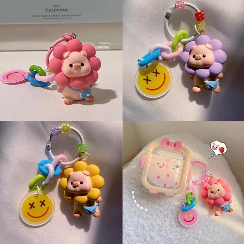 Creative Cartoon Sunflower Pig Key Chain Backpack Pendant Decoration Resin Keyring Creative Gifts