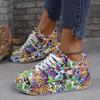Plus Size Graffiti Lace-up Low-top Women's Thick-Soled Casual Skate Shoes