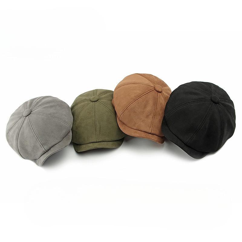 Vintage Suede Newsboy Cap for Men Women Retro Octagonal Baker Boy Hat Autumn Winter Warm Solid Color Beret Painter Hat