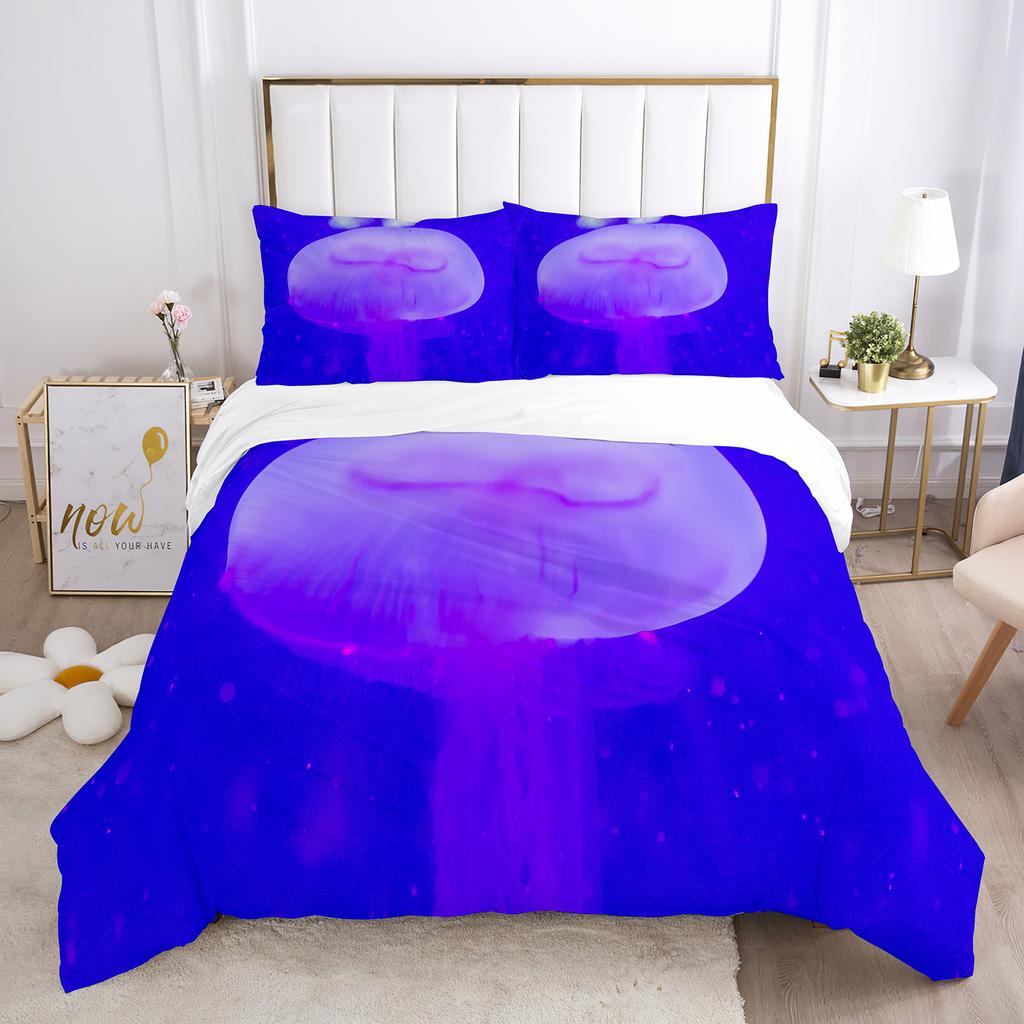 Jellyfish Duvet Cover Set Blue Sea Wild Animals Theme King Queen Size for Kids Teens Adult Polyester Bedding Set with Pillowcase