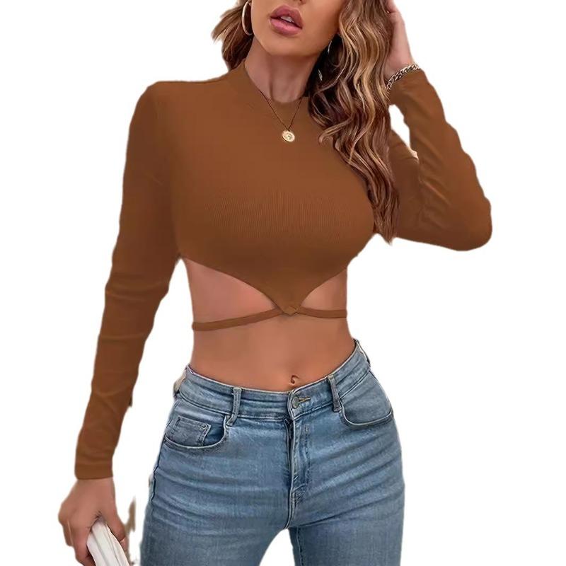 Женские пуловеры, приталенный крой, ультракороткий вязаный топ с высоким воротником и длинными рукавами