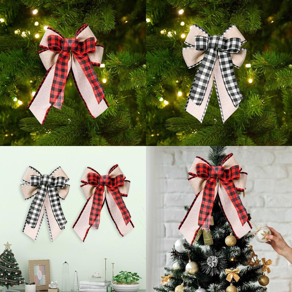 Christmas Bow With Checkered Edges And Ribbon For Festive Tree Decoration