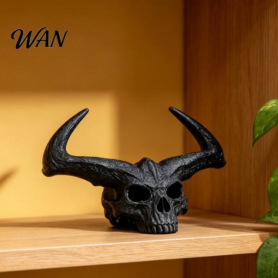 Gothic Skull Decor 3D Printed Giant Figurine, Flame Ornament Statue, Halloween Party Sculpture for Home Decoration Figure