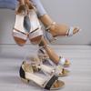 Женские сандалии Летние каблуки Повседневная обувь Женская с открытым носком Летняя золотая обувь Квадратный ремешок на щиколотке Низкий каблук Обувь Женская