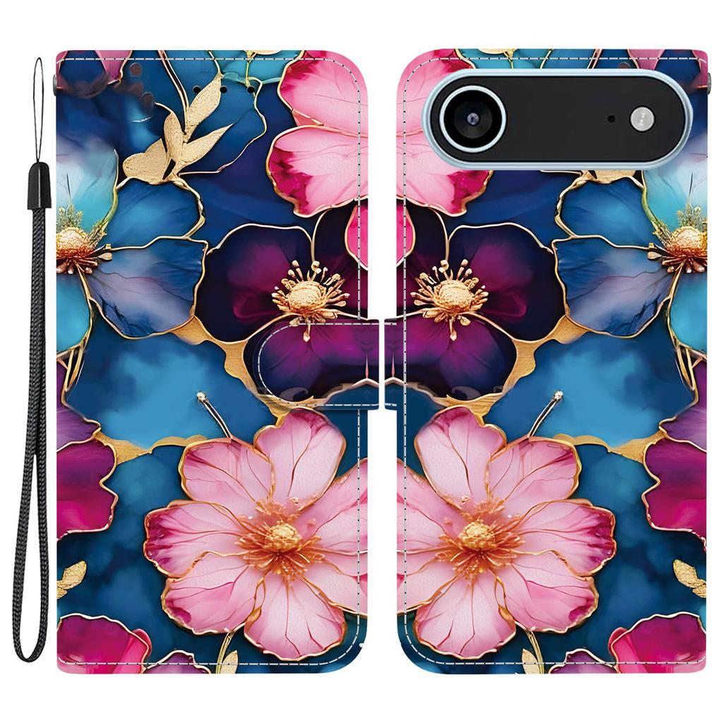 Для iPhone 17 Air Чехол-кошелек с принтом из кожи, подставка, чехол для телефона с ремешком