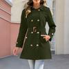 Women's Fashion Solid Color Collar Long Sleeve Double Breasted Windbreaker With Belt Coat