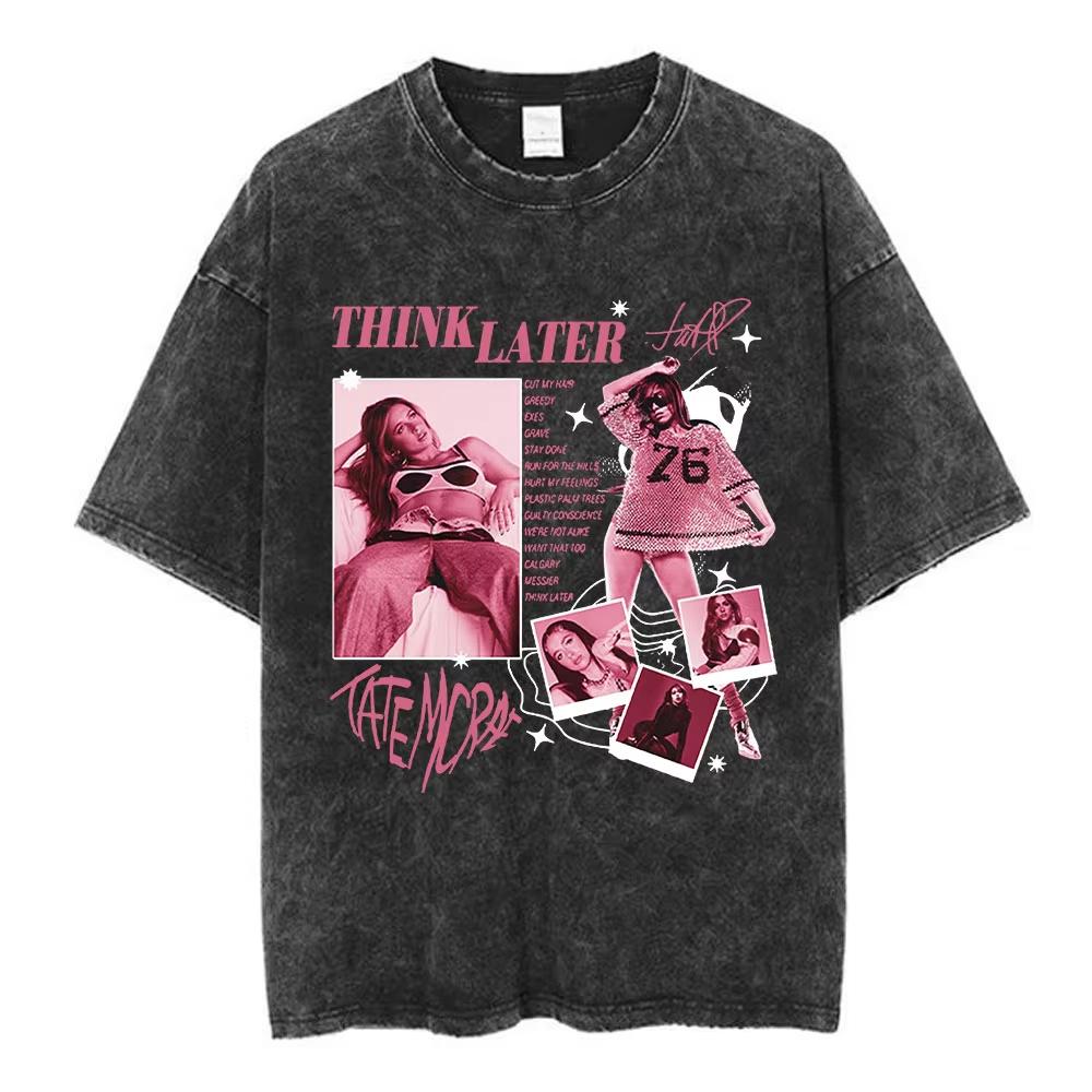 Трендовая футболка Tate Mcrae Greedy Album Tour Merch для мужчин и женщин, винтажная потертая футболка с коротким рукавом, свободный повседневный топ
