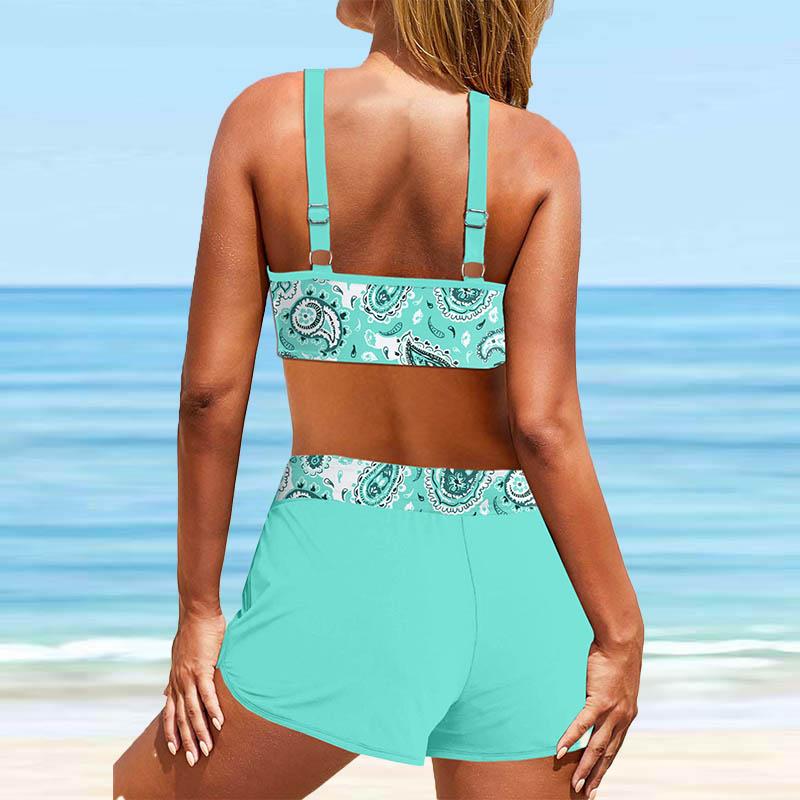 Женский купальник с бретелями и красочным флуоресцентным принтом, бикини с коротким топом, купальник