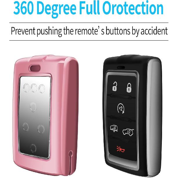 Autophone Compatible With Jeep Key Fob Cover With Keychain Fit For -2025 Grand Cherokee L Grand Wagoneer L Wagoneer Grand Cherokee L 5-6 Buttons