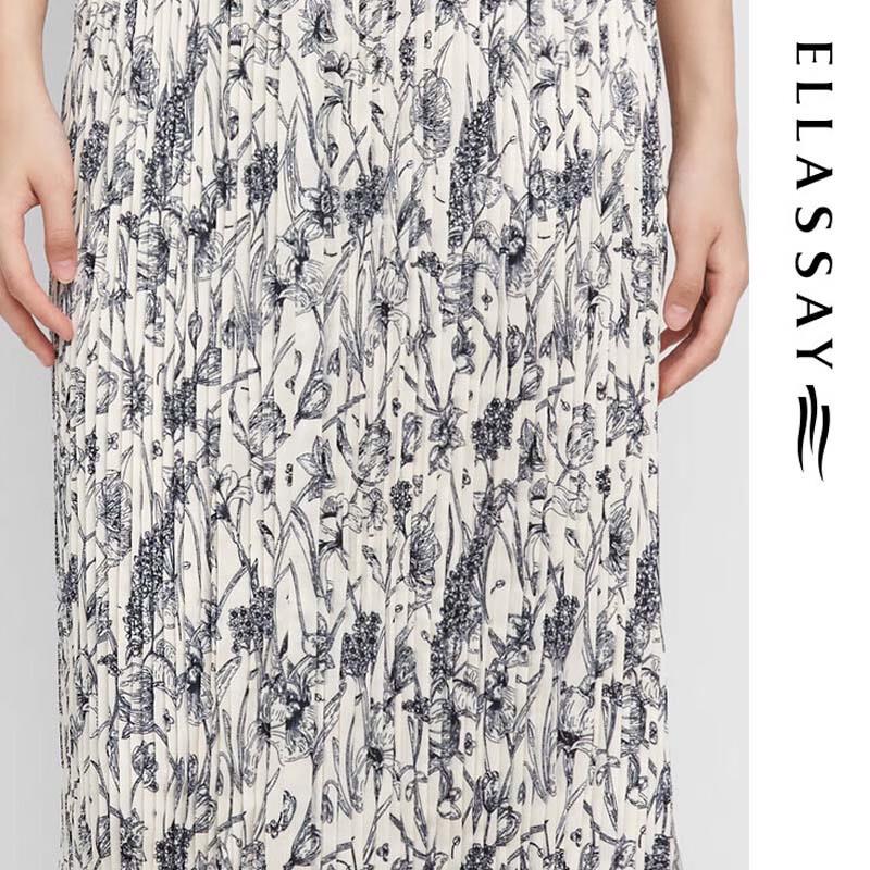 ELLASSAY Elegant Pleated Print Midi Dress
