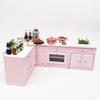 Dollhouse Miniature Furniture Kitchen Wooden Pink Cabinet Sink Counters Dollhouse Decoration